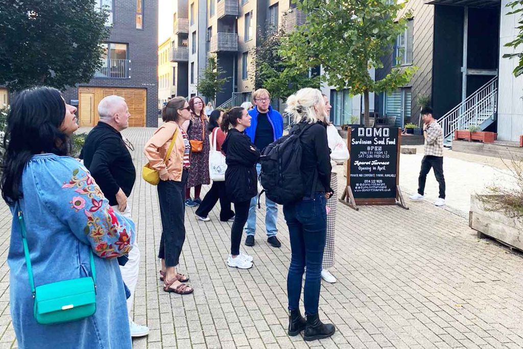 Summer school students on a walking tour of Kelham Island in Sheffield