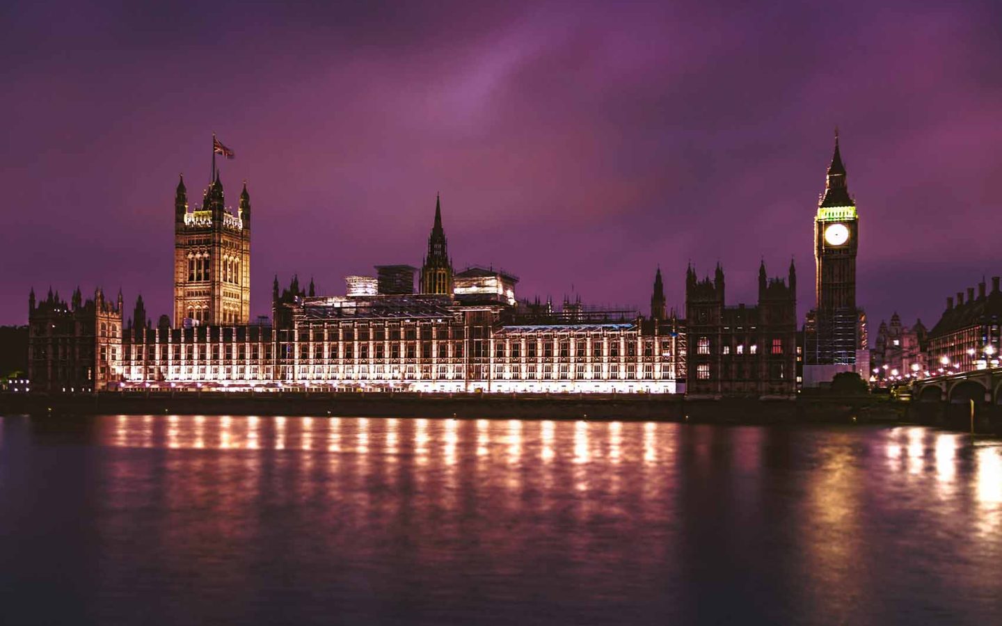 UK Parliament at night