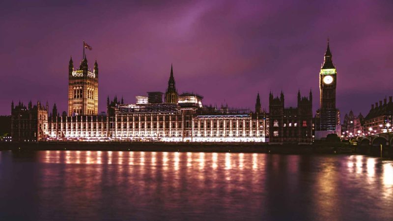 UK Parliament at night