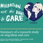 Report front cover text: "Migration and the right to care. Summary of a research study on migration and care"