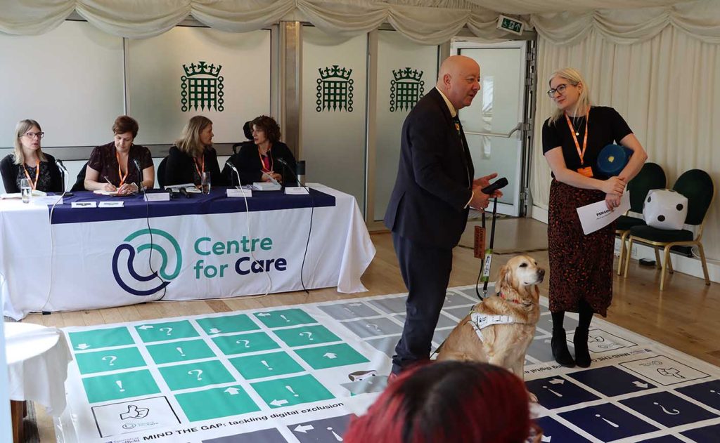 Steve Darling MP and Professor Kate Hamblin on giant board game