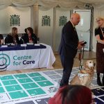 Steve Darling MP and Professor Kate Hamblin on giant board game