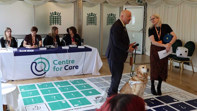Steve Darling MP and Professor Kate Hamblin on giant board game