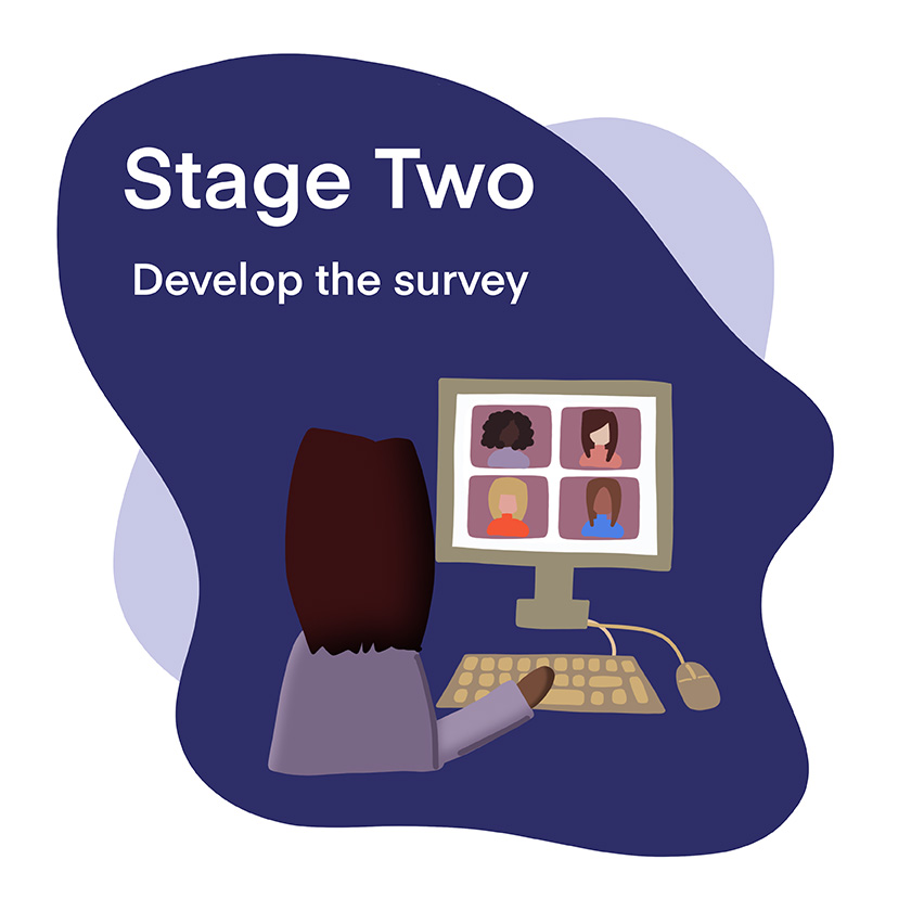 Text: "Stage Two, Develop the survey"