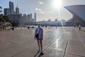 Ella Monkcom in front of the Sydney opera house