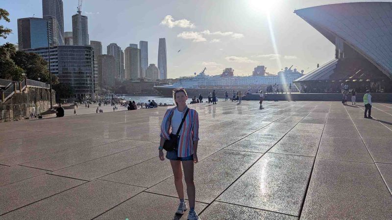 Ella Monkcom in front of the Sydney opera house