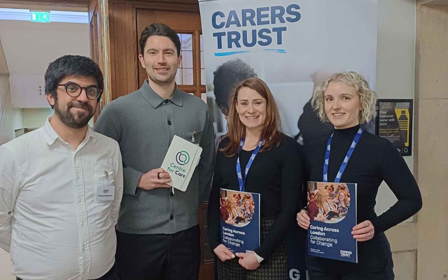 Ramzi Suleiman, Dominic King-Carter, Fay Benskin and Lucy Wood posing for a picture at the Carers Trust Event