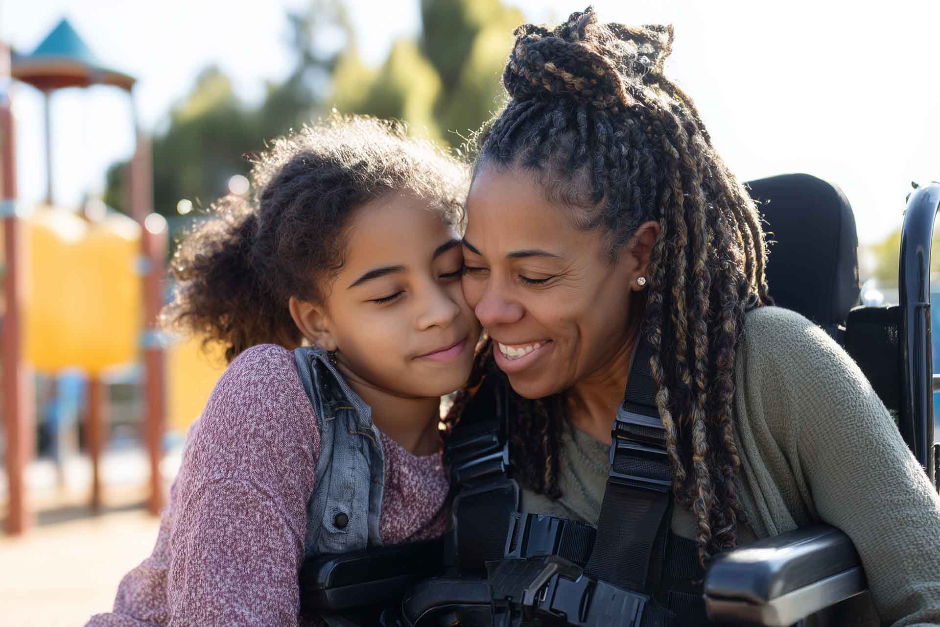 Child with disabled parent in park